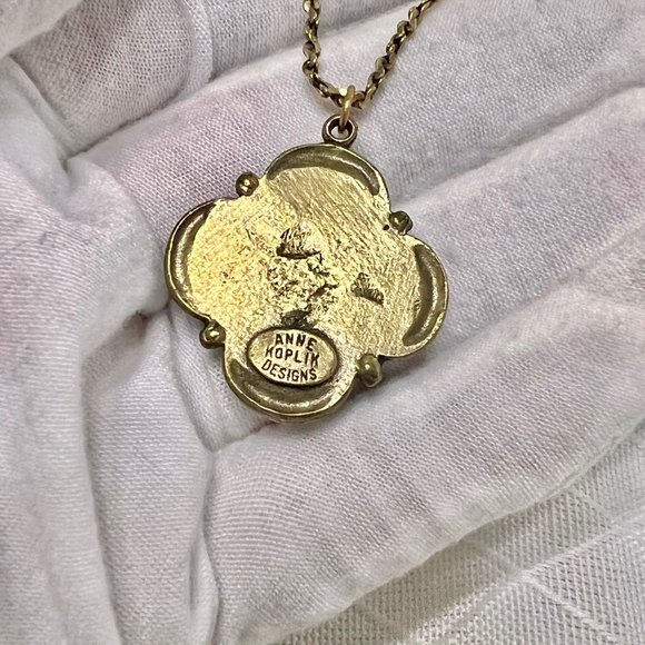 Ann Koplik Gaelsong Quatrefoil Crystal Pendant Necklace, VTG Irish Jewelry - Picture 10 of 12